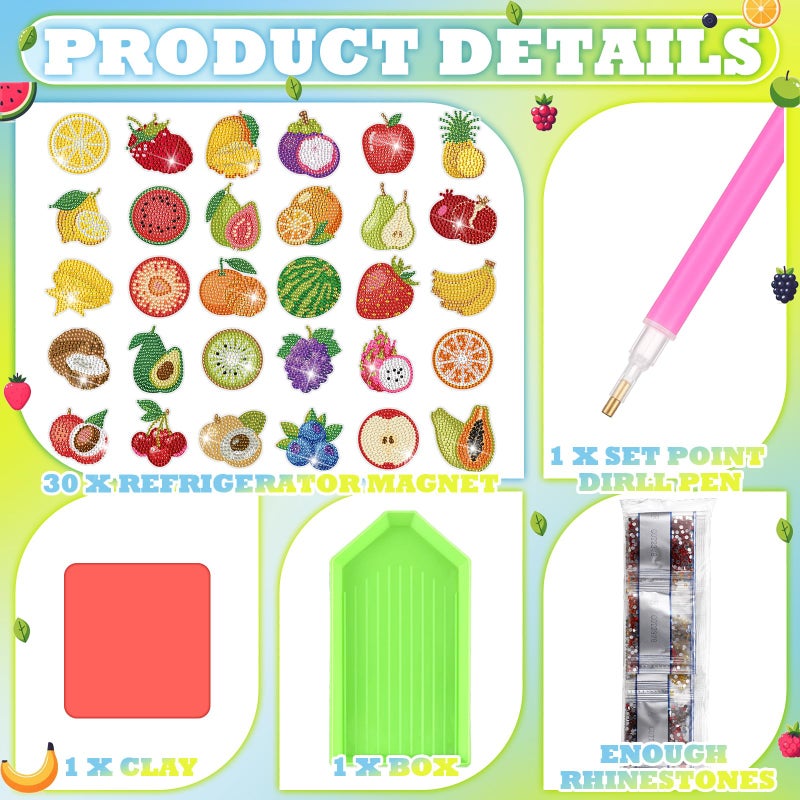 Motipuns 30 Pcs Diamond Art Painting Magnets Fruit Fridge Magnetic Diamond Art Painting Kits Fridge Sticker Magnet DIY Craft for Adult Beginner Toy Xmas Home Office Decors - Image 4