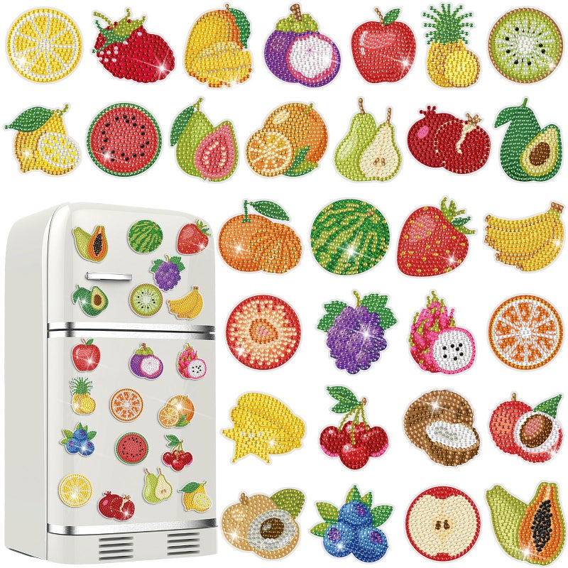 Motipuns 30 Pcs Diamond Art Painting Magnets Fruit Fridge Magnetic Diamond Art Painting Kits Fridge Sticker Magnet DIY Craft for Adult Beginner Toy Xmas Home Office Decors - Image 1
