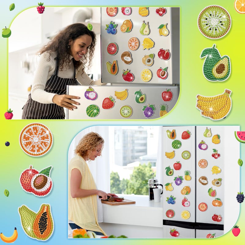 Motipuns 30 Pcs Diamond Art Painting Magnets Fruit Fridge Magnetic Diamond Art Painting Kits Fridge Sticker Magnet DIY Craft for Adult Beginner Toy Xmas Home Office Decors - Image 5