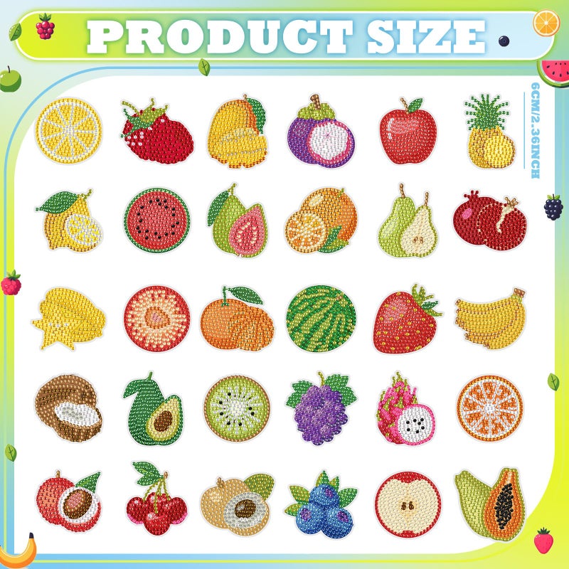 Motipuns 30 Pcs Diamond Art Painting Magnets Fruit Fridge Magnetic Diamond Art Painting Kits Fridge Sticker Magnet DIY Craft for Adult Beginner Toy Xmas Home Office Decors - Image 3