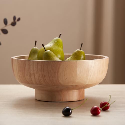 IVE Design Wood Fruit Bowl for Kitchen Counter, 12-inch Diameter Large Wooden Fruit Bowl, Natural Wood - Image 1