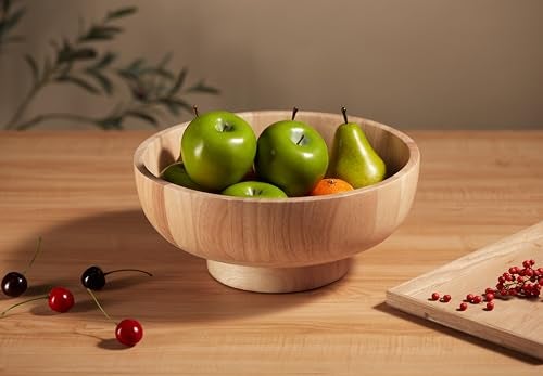 IVE Design Wood Fruit Bowl for Kitchen Counter, 12-inch Diameter Large Wooden Fruit Bowl, Natural Wood - Image 4