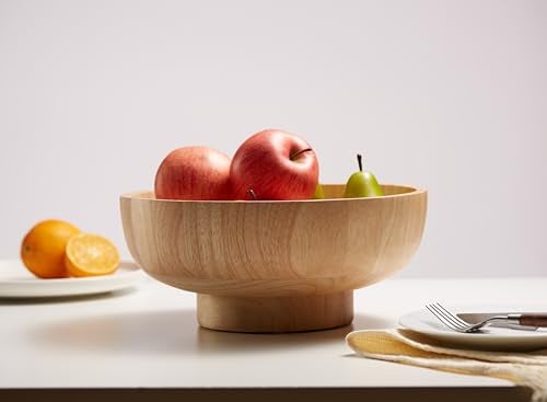 IVE Design Wood Fruit Bowl for Kitchen Counter, 12-inch Diameter Large Wooden Fruit Bowl, Natural Wood - Image 3