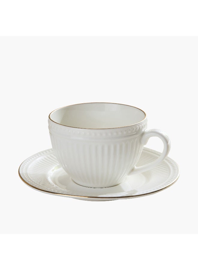 Home Box Embossed Gold Line Tea Cup and Saucer - 260ml - Image 5