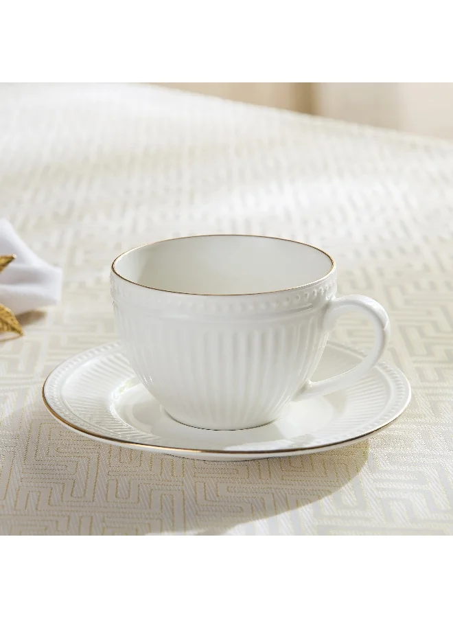 Home Box Embossed Gold Line Tea Cup and Saucer - 260ml