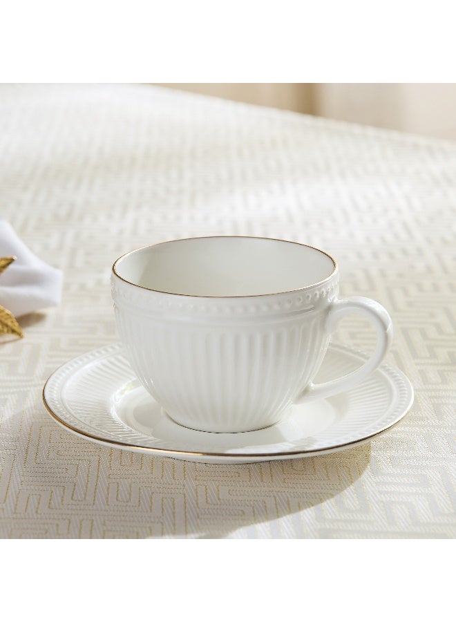 Home Box Embossed Gold Line Tea Cup and Saucer - 260ml - Image 1