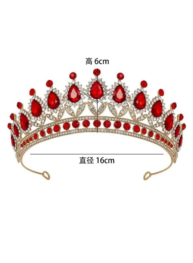 تاج زفاف من حجر الراين للنساء، تاج الملكة الملكي، إكسسوارات شعر من الكريستال للأميرة في حفلات الزفاف، أحمر - Image 4