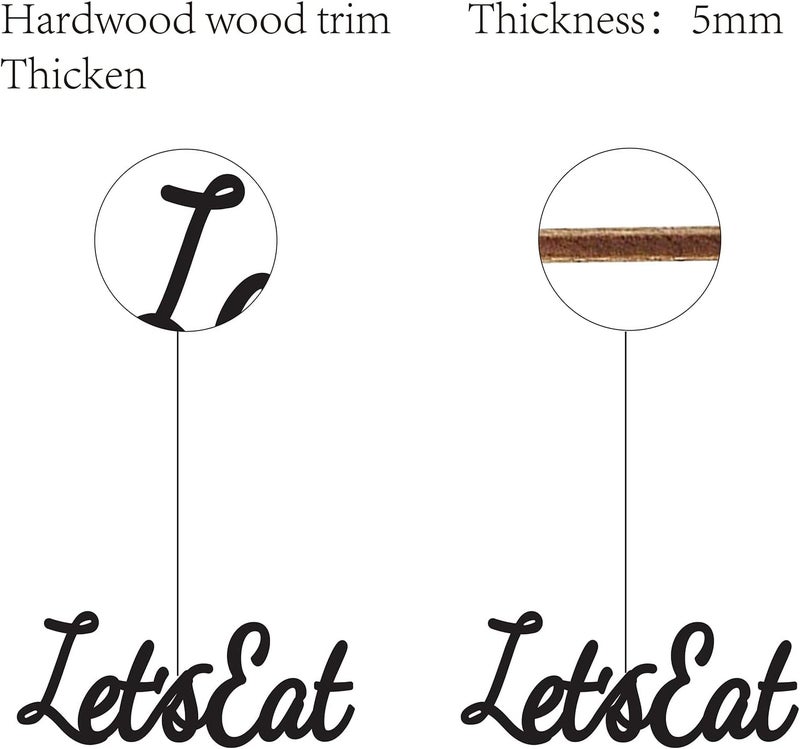 CREATCABIN Let's Eat Wall Decor Wood Sign Black Script Word Cutout Laser Cut Unfinished Hanging Letters Decorative DIY Wall Art for Kitchen Home Dining Room Cafe Restaurant Decoration 11.8 x 4.72 Inch - Image 3