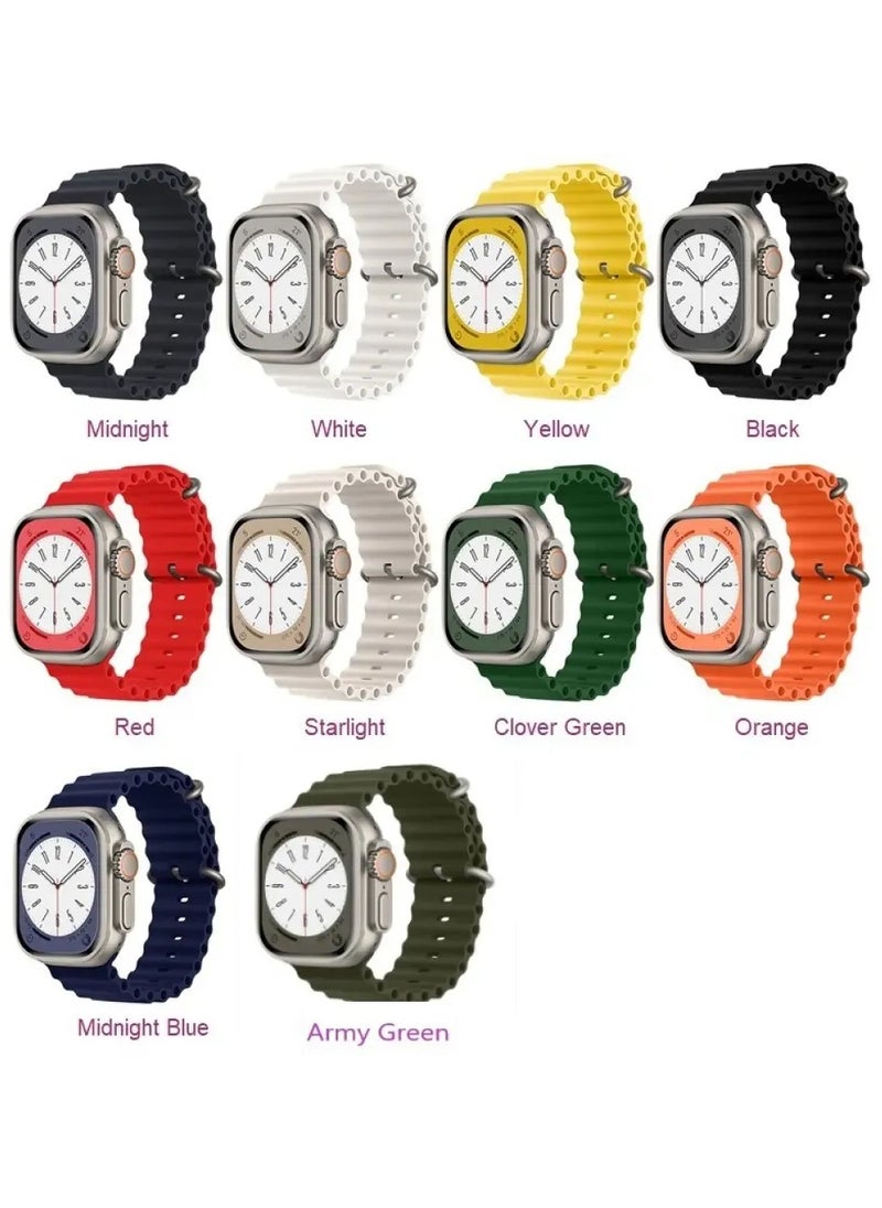 Generic - Vibrant Ocean Band Silicone Strap Set (4-Pack) Watch Series 9/8/7/6/5/4/3/2/1/SE – Red, Yellow, Black, Green - Image 1