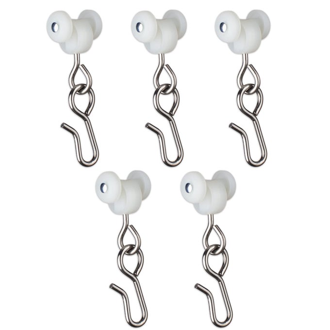 Curtain Hooks Dual Wheel Roller Carriers for Ceiling Mounted Curtain Track with Stainless Steel Hooks for Curtains Drapes and Room Dividers Pack of 30
