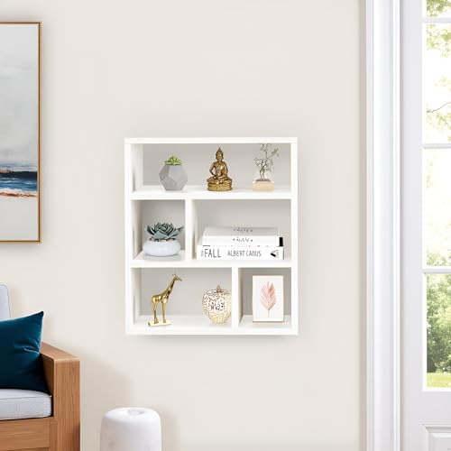FURNEASER Enaya Multipurpose Wall Display Shelf for Living Room Hanging Corner Rack Floating Bookshelf & Shelf Organizer Stand (White) - Image 1