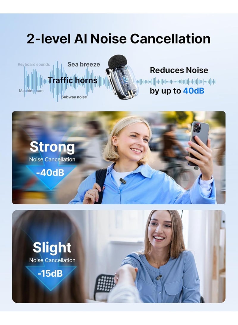 BOYA Mini 2 Wireless Lavalier Microphone for USB-C (iPhone 15/16/17 & Android), Dual Clip-On Mic, AI Noise Cancellation, 30H Battery Life, Plug & Play, for Video Recording, Podcast & Vlog, Includes Charging Case, 2 Transmitters, USB-C Receiver, Cable & Pouch – Lunar Silver - Image 4