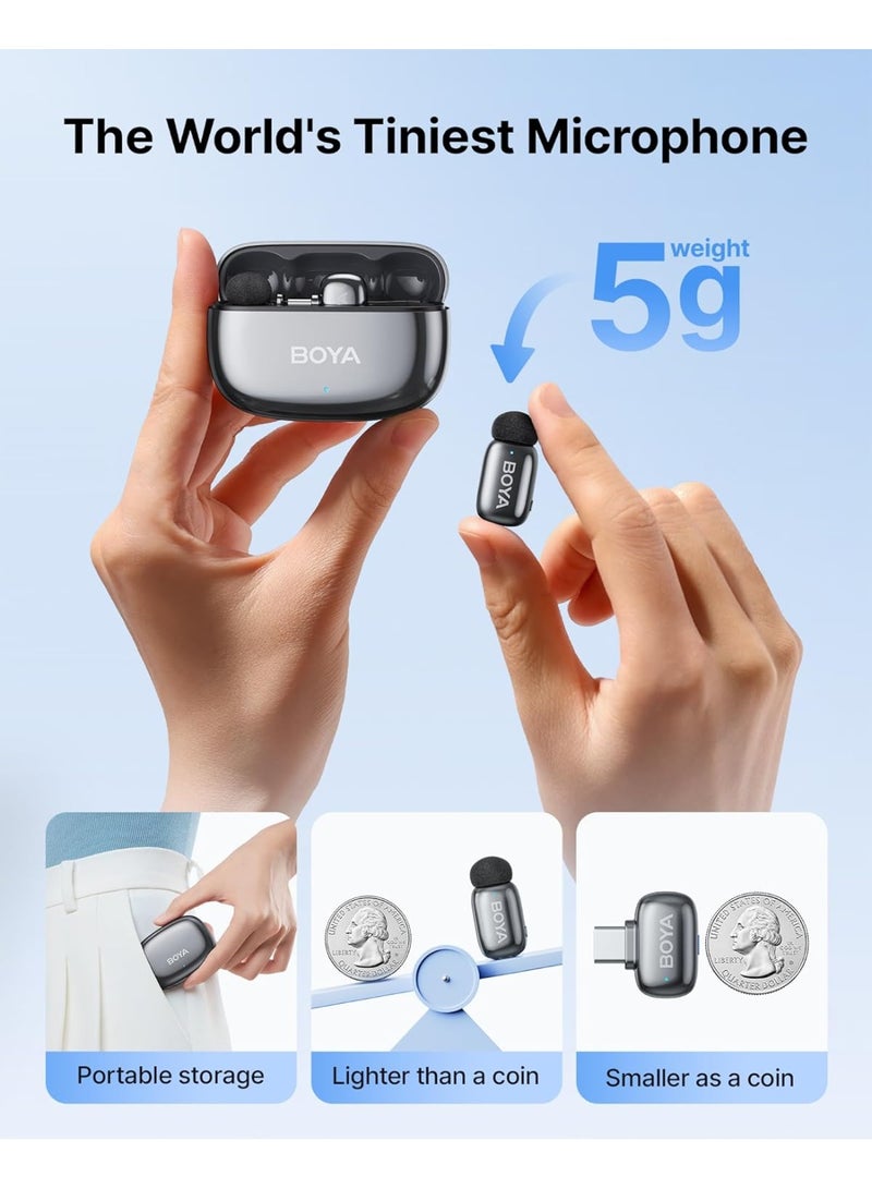 BOYA Mini 2 Wireless Lavalier Microphone for USB-C (iPhone 15/16/17 & Android), Dual Clip-On Mic, AI Noise Cancellation, 30H Battery Life, Plug & Play, for Video Recording, Podcast & Vlog, Includes Charging Case, 2 Transmitters, USB-C Receiver, Cable & Pouch – Lunar Silver - Image 3