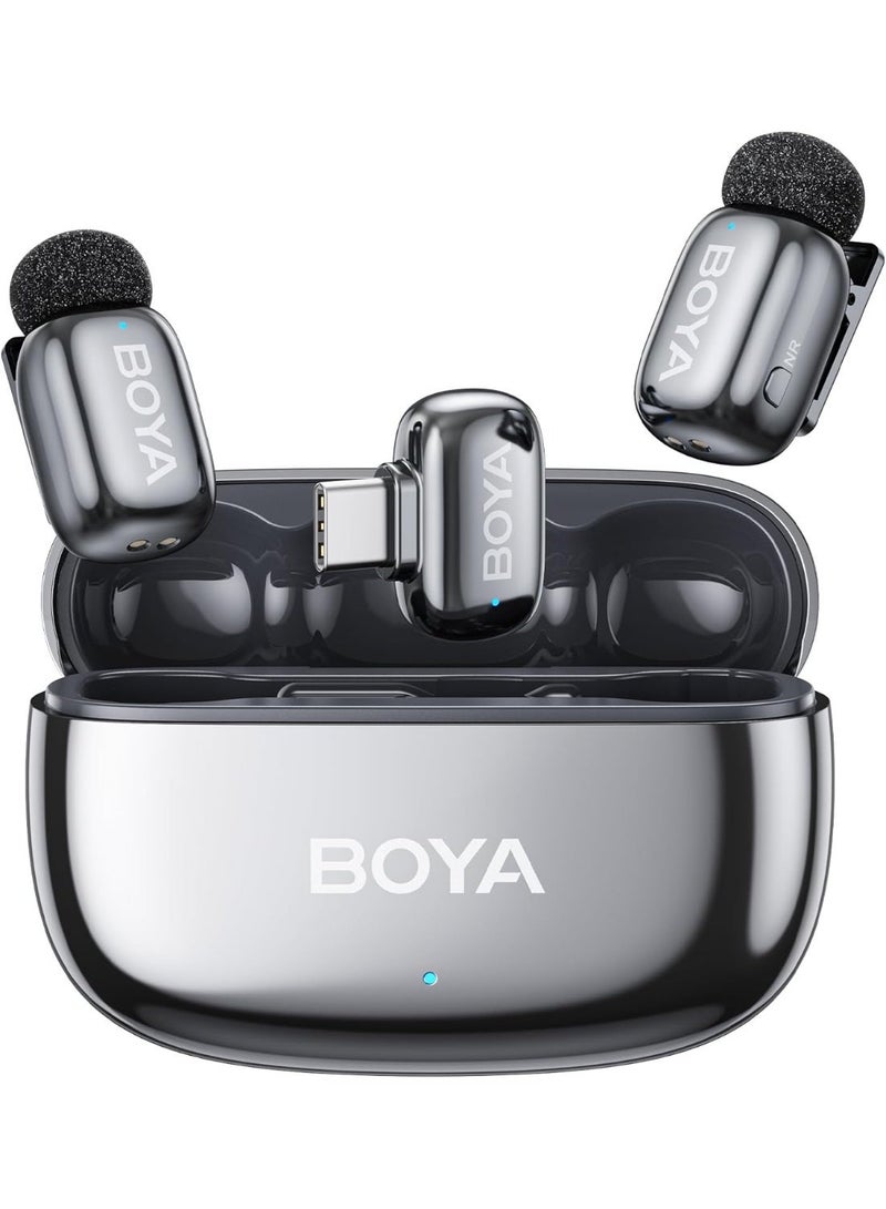 BOYA Mini 2 Wireless Lavalier Microphone for USB-C (iPhone 15/16/17 & Android), Dual Clip-On Mic, AI Noise Cancellation, 30H Battery Life, Plug & Play, for Video Recording, Podcast & Vlog, Includes Charging Case, 2 Transmitters, USB-C Receiver, Cable & Pouch – Lunar Silver - Image 1