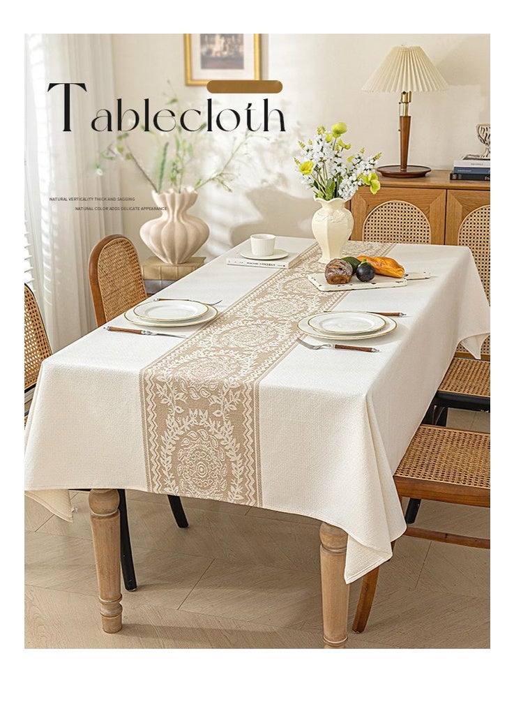 أفهوغو مفرش طاولة مطرز بنقشة زهور نورديك - مصنوع من القطن والكتان، مقاوم للماء والزيت، مستطيل الشكل، أنيق وعصري، مناسب للمطبخ، وغرفة الطعام، وطاولة القهوة، ومفرش طاولة طعام مزخرف، مقاس 140*200 سم (بيج) - Image 1