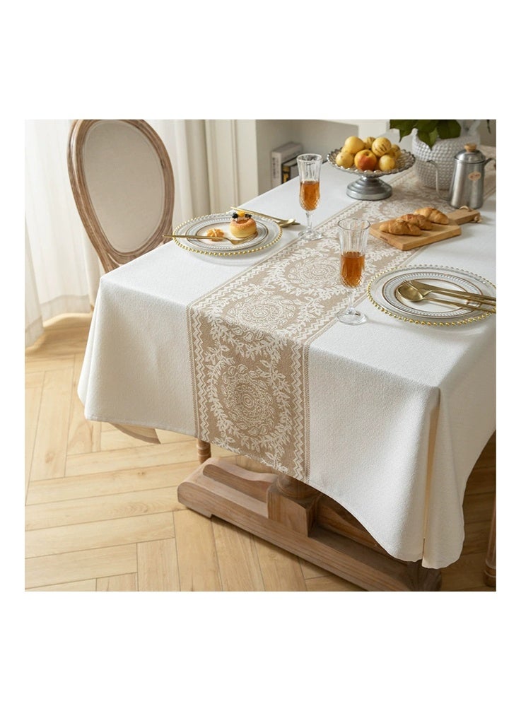 أفهوغو مفرش طاولة مطرز بنقشة زهور نورديك - مصنوع من القطن والكتان، مقاوم للماء والزيت، مستطيل الشكل، أنيق وعصري، مناسب للمطبخ، وغرفة الطعام، وطاولة القهوة، ومفرش طاولة طعام مزخرف، مقاس 140*200 سم (بيج) - Image 2