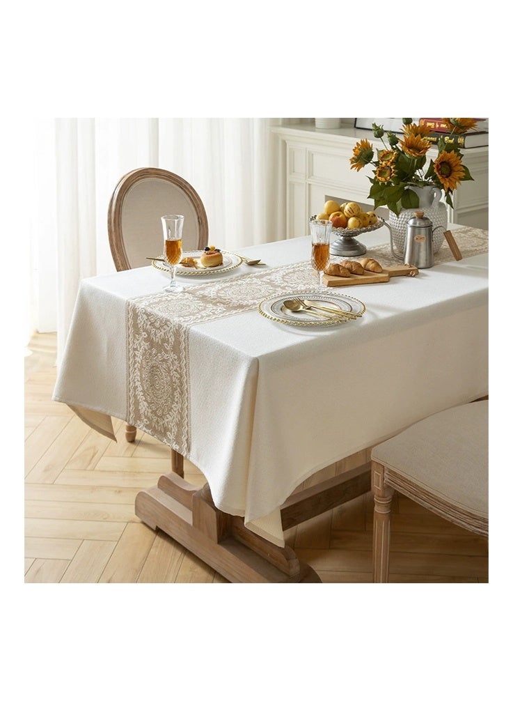 أفهوغو مفرش طاولة مطرز بنقشة زهور نورديك - مصنوع من القطن والكتان، مقاوم للماء والزيت، مستطيل الشكل، أنيق وعصري، مناسب للمطبخ، وغرفة الطعام، وطاولة القهوة، ومفرش طاولة طعام مزخرف، مقاس 140*200 سم (بيج) - Image 3