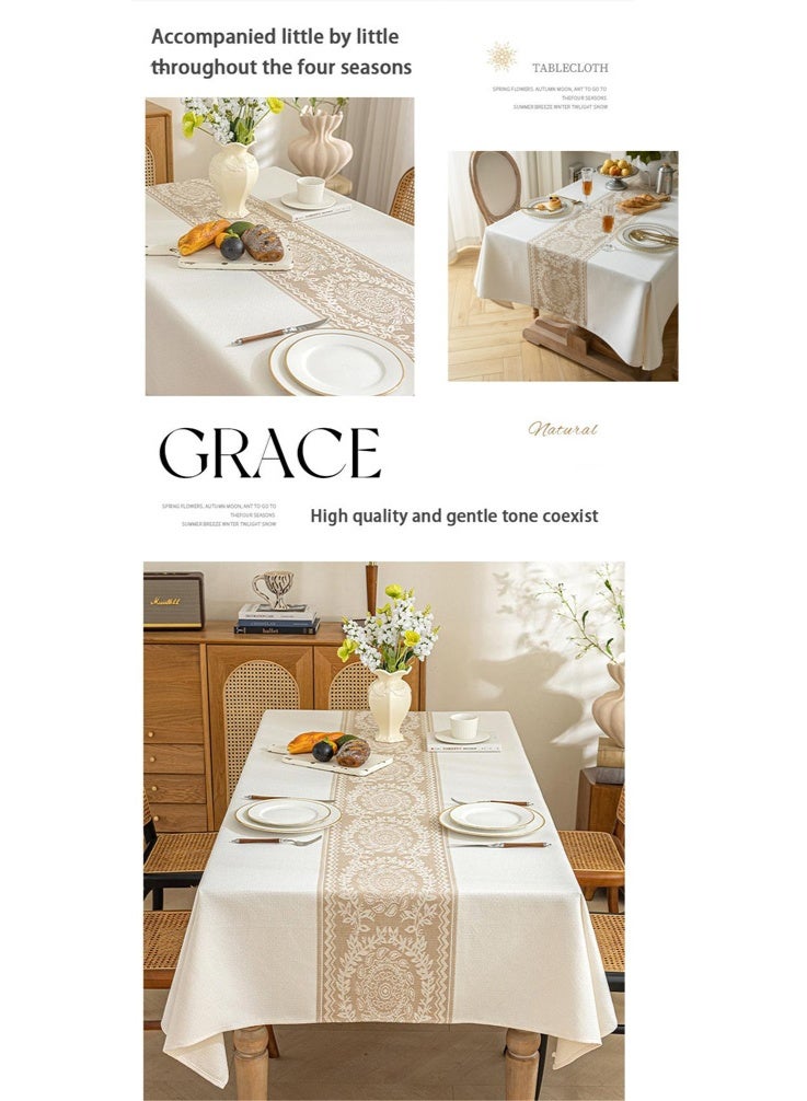 أفهوغو مفرش طاولة مطرز بنقشة زهور نورديك - مصنوع من القطن والكتان، مقاوم للماء والزيت، مستطيل الشكل، أنيق وعصري، مناسب للمطبخ، وغرفة الطعام، وطاولة القهوة، ومفرش طاولة طعام مزخرف، مقاس 140*200 سم (بيج) - Image 5