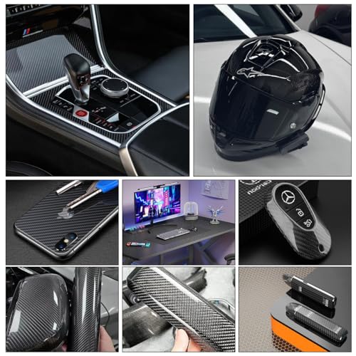 STHIRA® Gloss Carbon Fiber Car Wrap Film Premium Auto Vinyl Wrap Sticker, Uv Resistant, Easy Peel & Stick Vinyl Sticker Cut-to-Fit for Car, Bike, Interior & Exterior, Durable Wrap Sticker (30x152 cm) - Image 4