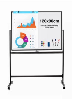 Cool Baby Large Size Rolling Whiteboard 90 * 120cm  Magnetic Whiteboard with Base  Double Sided Adjustable Height Dry Wipe Board  Mobile with Easel  Suitable for Home Offices and Schools  - Image 1