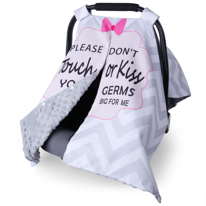 Metplus غطاء مقعد السيارة للأطفال Metplus 2 في 1، مظلة مقعد السيارة للأطفال، غطاء رضاعة للأمهات، أغطية حاملة للأطفال من مينيكي، هدية استحمام للمولود الجديد ولد أو بنت، فتحة بيكابو وعلامة عدم اللمس، خطوط رمادية - Image 1