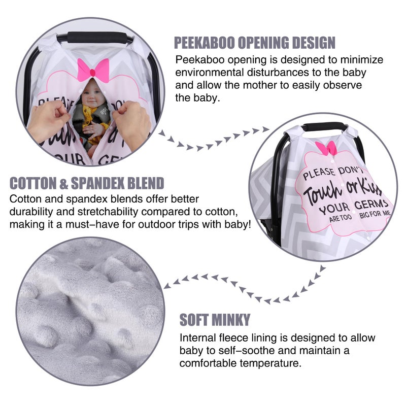 Metplus غطاء مقعد السيارة للأطفال Metplus 2 في 1، مظلة مقعد السيارة للأطفال، غطاء رضاعة للأمهات، أغطية حاملة للأطفال من مينيكي، هدية استحمام للمولود الجديد ولد أو بنت، فتحة بيكابو وعلامة عدم اللمس، خطوط رمادية - Image 2