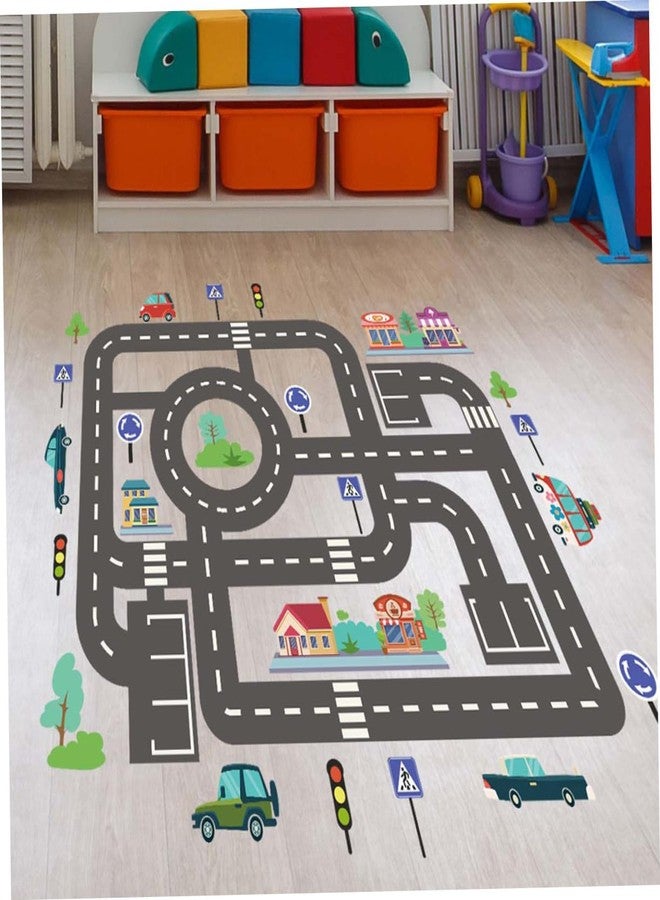 Hoement Kids Room Wall Stickers Traffic Light and Car Track Decals Peel and Stick Vinyl Wall Decor for Playroom and Kindergarten 35.43X11.81 Inches - Image 3