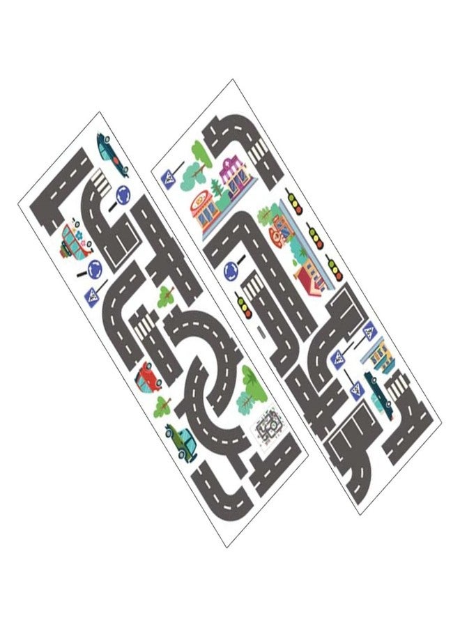 Hoement Kids Room Wall Stickers Traffic Light and Car Track Decals Peel and Stick Vinyl Wall Decor for Playroom and Kindergarten 35.43X11.81 Inches - Image 1