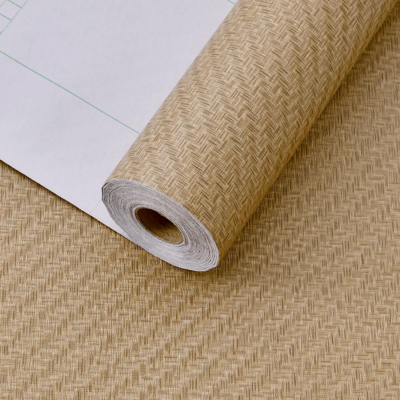 Haimin Fabric Wallpaper Textured Contact Paper (24in X 393in) Grasscloth Peel and Stick Faux Linen Wall Paper Self Adhesive Vinyl Wallpaper (Tan) - Image 1