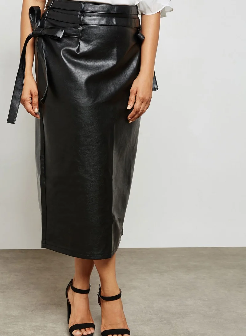 LOST INK PLUS Leather Midi Skirt