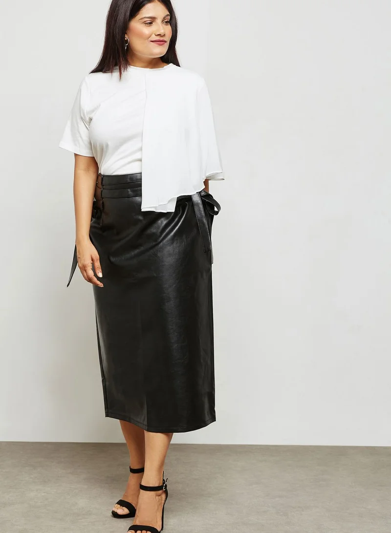 LOST INK PLUS Leather Midi Skirt