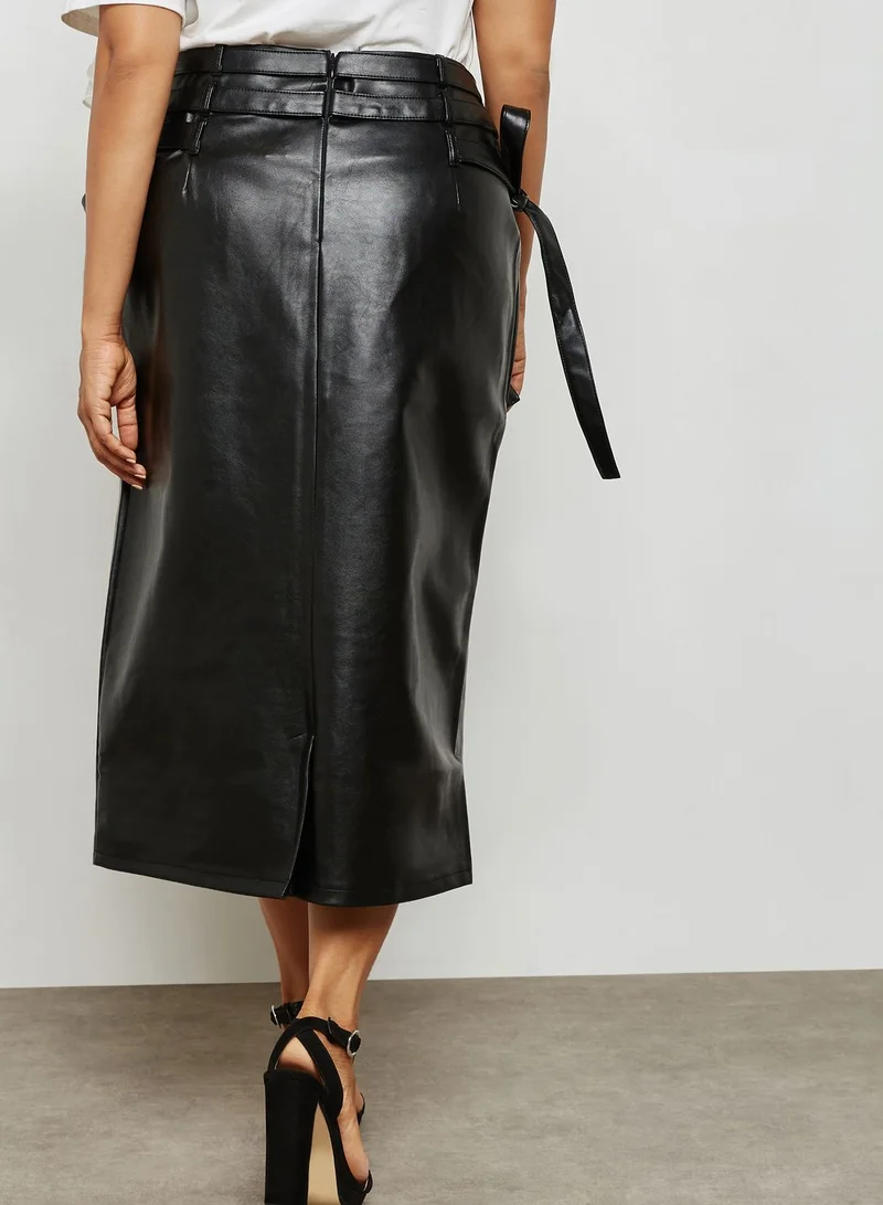 LOST INK PLUS Leather Midi Skirt
