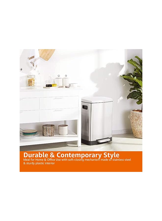 Raxoom Basics rectangular pedal recycling bin with 2 compartments and soft-close lid, 25L & 15L - Image 5