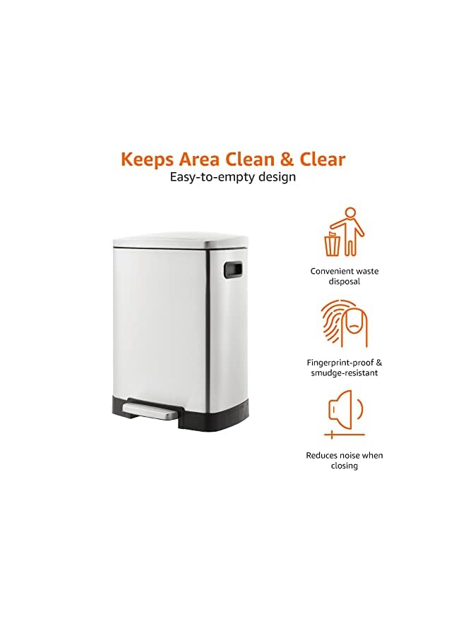 Raxoom Basics rectangular pedal recycling bin with 2 compartments and soft-close lid, 25L & 15L - Image 4