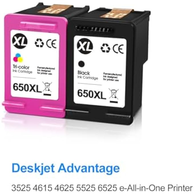 650XL INK CARTRIDGE COMBO PACK REPLACEMENT FOR HP 650 XL 650 INK FOR DESKJET ADVANTAGE 3525 4615 4625 5525 6525 E-ALL-IN-ONE PRINTER (2-PACK,1 BLACK+1 COLOR) - Image 2
