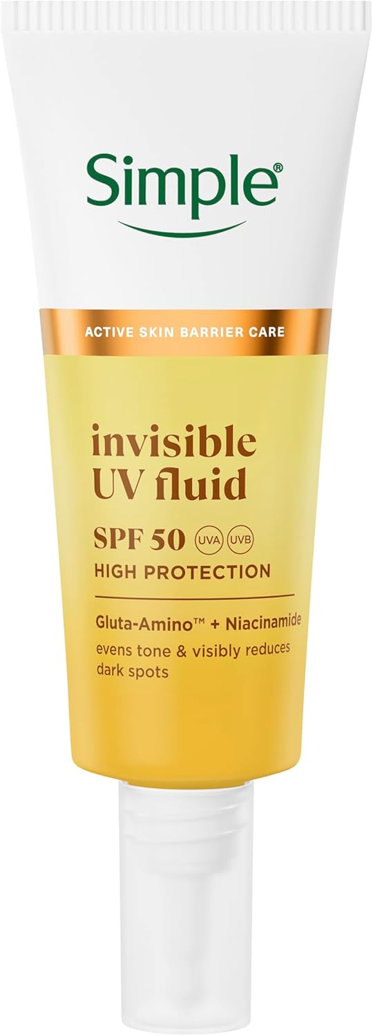Simple Invisible UV Fluid SPF 50 UVAUVB high sun protection evens skin tone and visibly reduces dark spots 40 ml