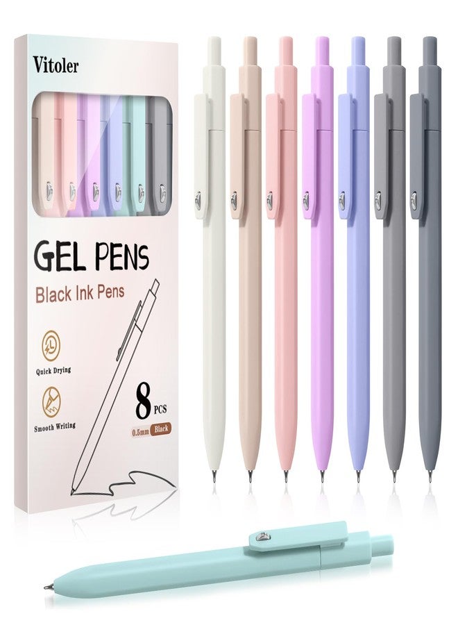 Piochoo Gel Pens,8pcs Fine Point Smooth Writing Black Ink Retractable Journaling Pens Ballpoint, Quick-Dry Cute Fidget Pens for School Supplies Office Desk Accessories - Image 1