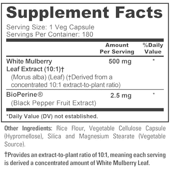 NusaPure White Mulberry Leaf Capsules, 500 mg, 180 Veg Capsules (Non-GMO, Vegan) - Image 4