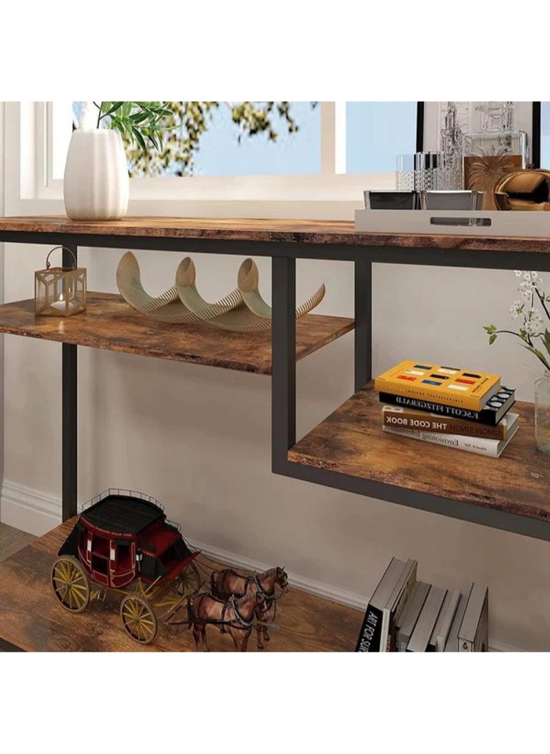 AGD Console Table with 4-Tier Storage Shelves, Entryway Side Table with Charging Station and Power Outlet for Living Room, Office, Home 120*30*90cm  - Image 5