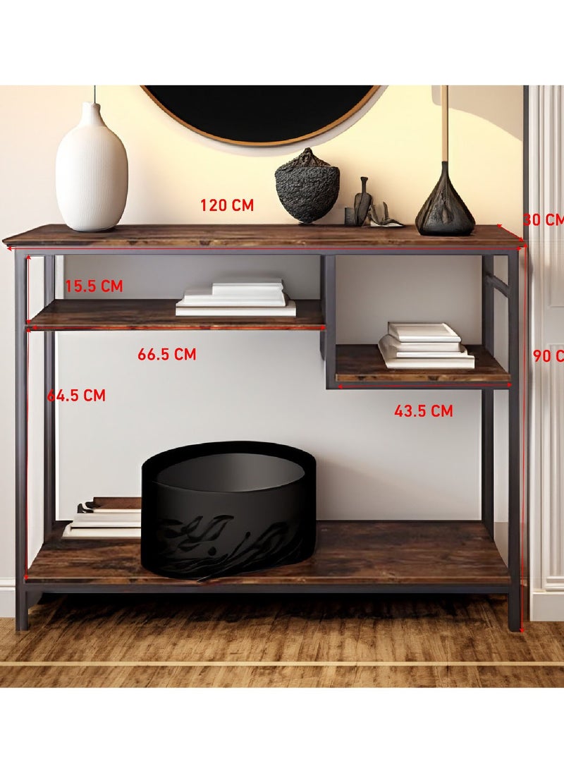 AGD Console Table with 4-Tier Storage Shelves, Entryway Side Table with Charging Station and Power Outlet for Living Room, Office, Home 120*30*90cm  - Image 4