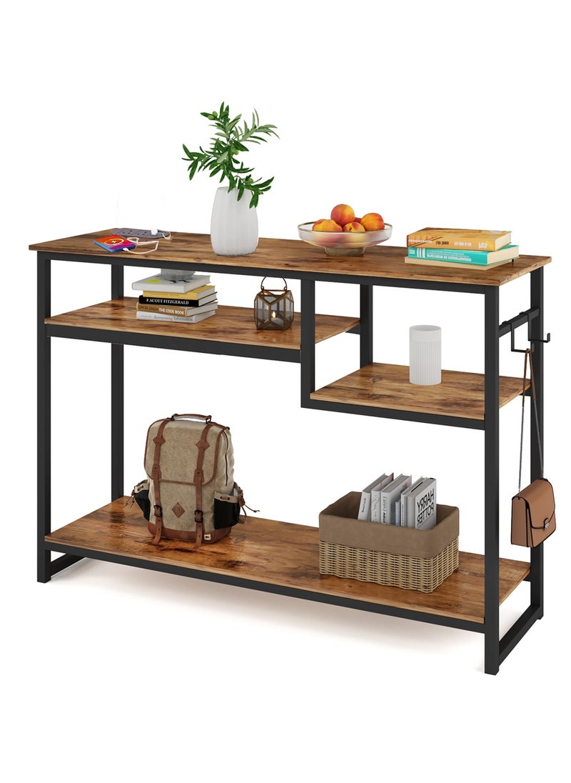 AGD Console Table with 4-Tier Storage Shelves, Entryway Side Table with Charging Station and Power Outlet for Living Room, Office, Home 120*30*90cm  - Image 1