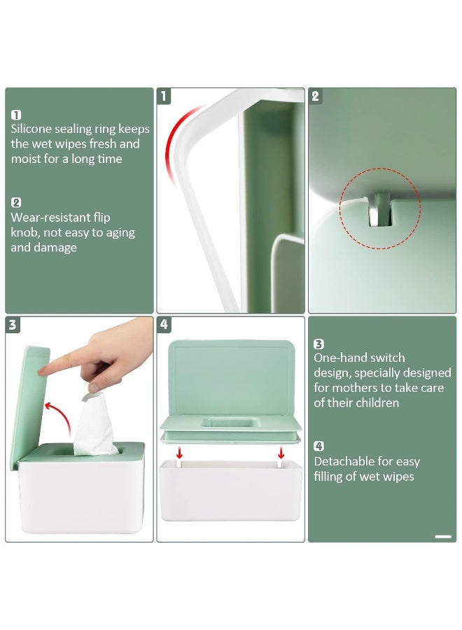Whiidoom Diaper Wipes Dispenser Wipes Holder, Wipes Tissue Case Keeps Wipes Fresh Tissue Wipes Container with Lid (Green) - Image 3