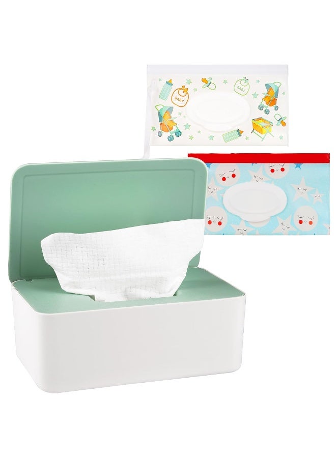 Whiidoom Diaper Wipes Dispenser Wipes Holder, Wipes Tissue Case Keeps Wipes Fresh Tissue Wipes Container with Lid (Green) - Image 1