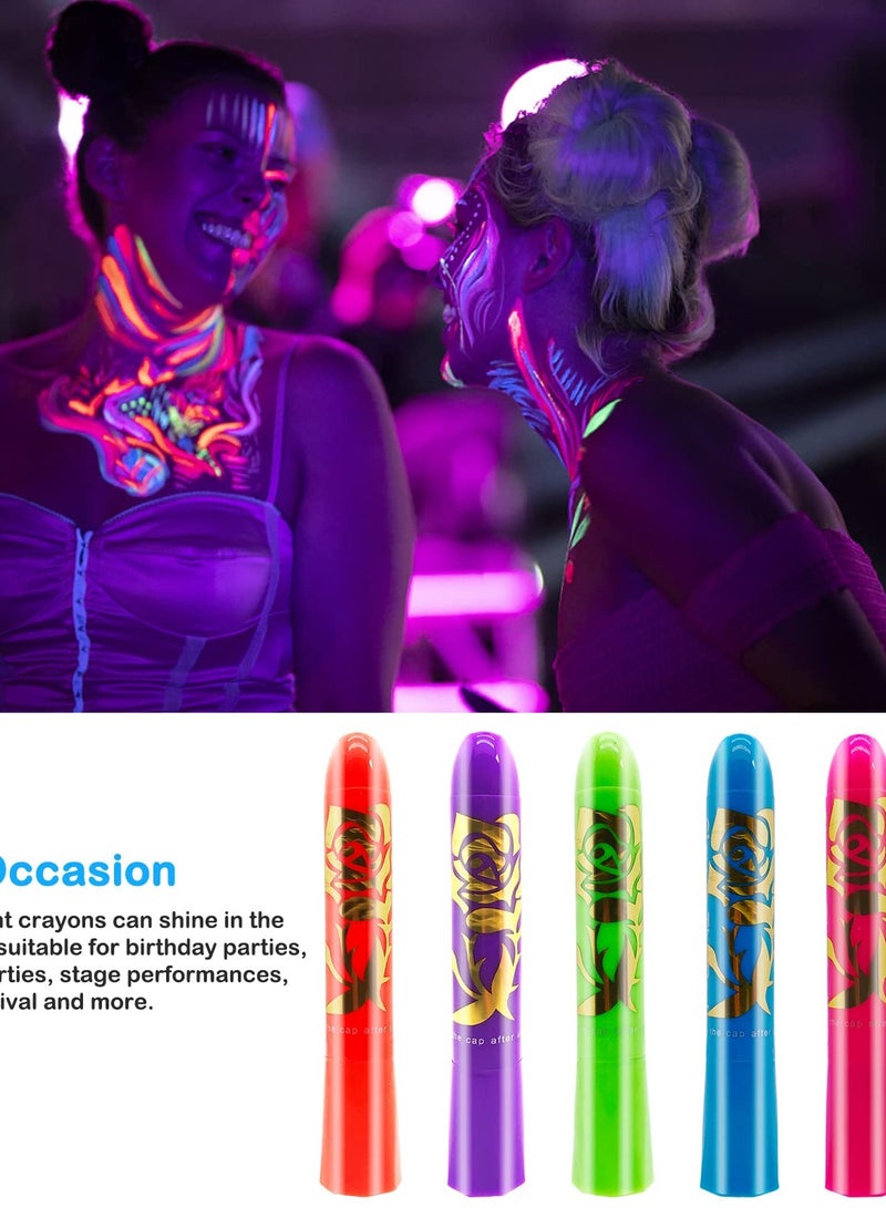 Non-Toxic Glow in the Dark Face Paint Crayons Set for Parties - 6 Vibrant UV Body Painting Colors - Image 5