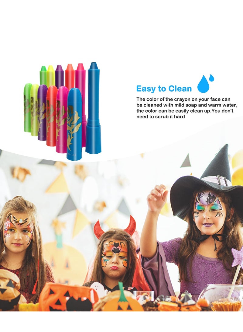 Non-Toxic Glow in the Dark Face Paint Crayons Set for Parties - 6 Vibrant UV Body Painting Colors - Image 4