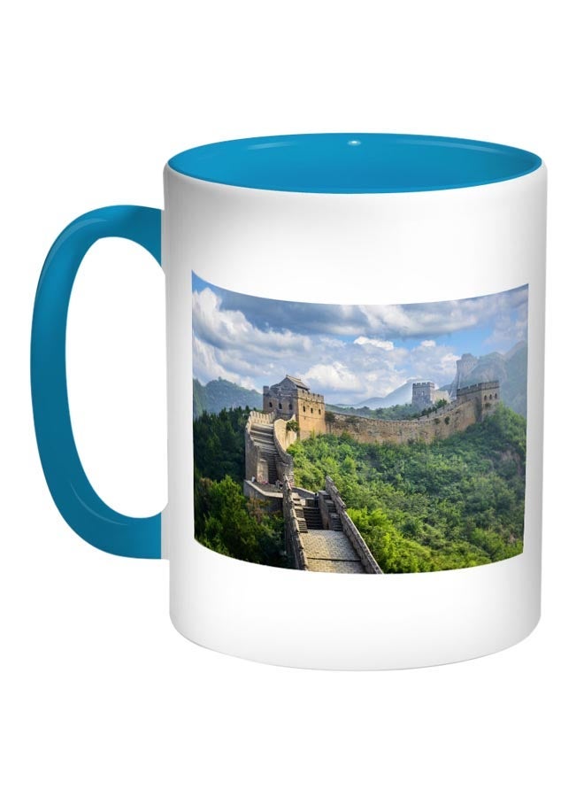 RYN Great Wall Of China Printed Coffee Mug Blue/White/Green 11ounce