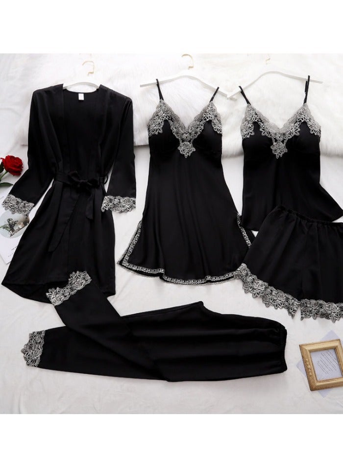 KUYING New Five Piece Lce Silk Pajamas 