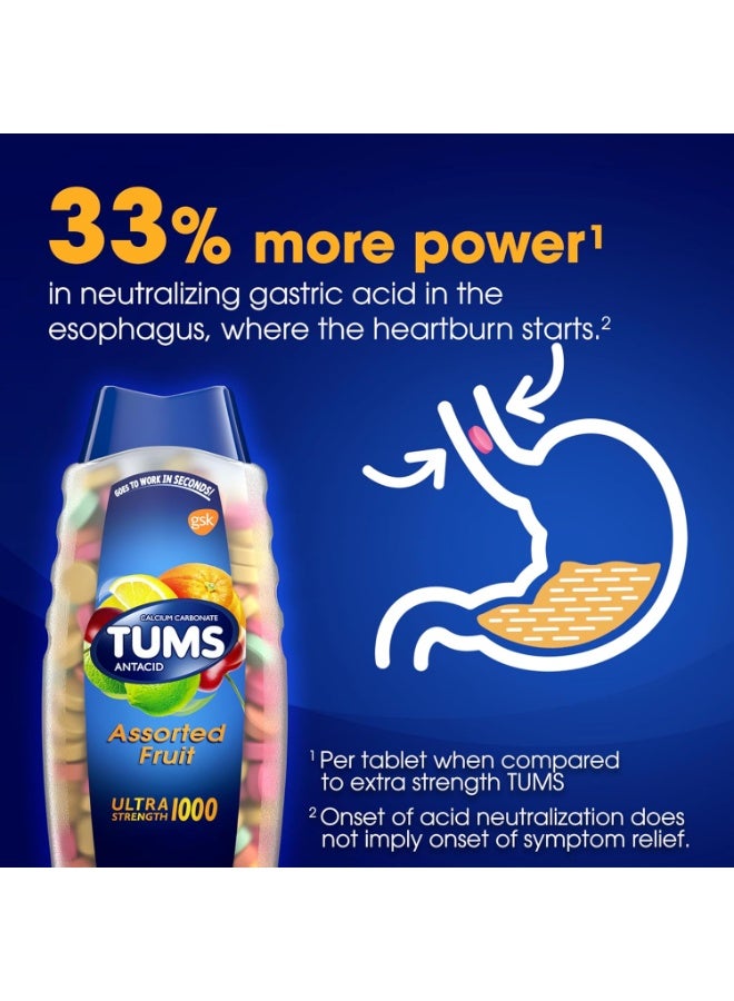 TUMS Ultra Strength Antacid Tablets for Chewable Heartburn Relief and Acid Indigestion Relief, Assorted Fruit - 72 Count - Image 1