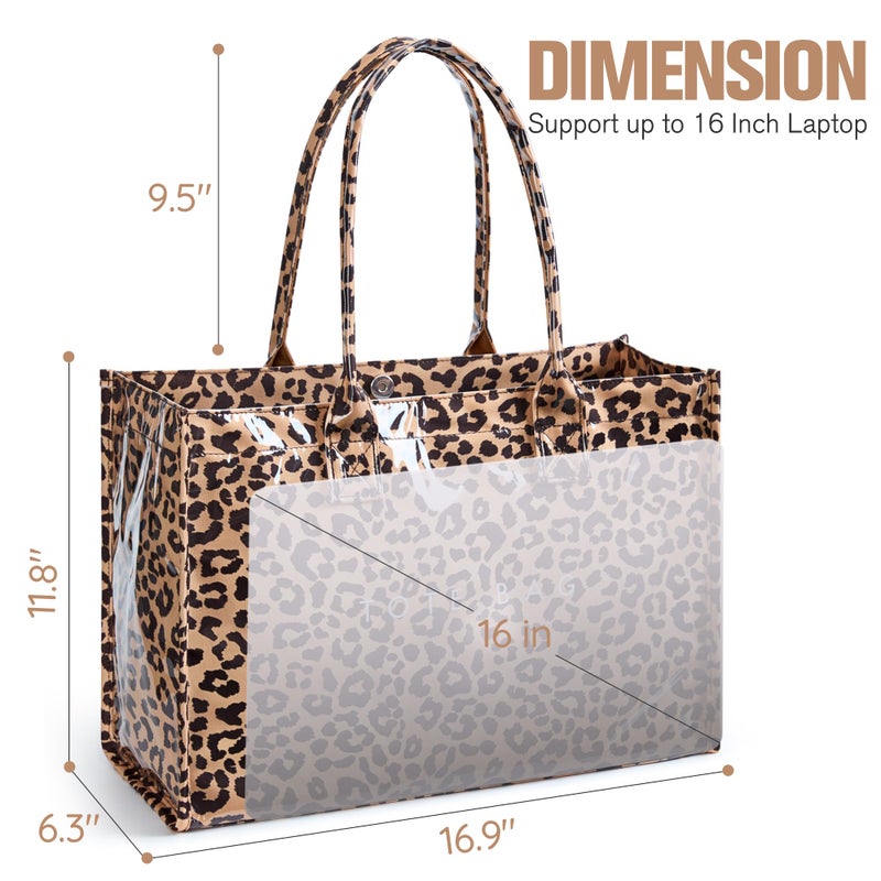 KALIDI FANCY FOREST KALIDI PVC Tote Bag Womenâ€™s Kraft Paper Work Handbags Purses with Top Handle,Leopard - Image 4
