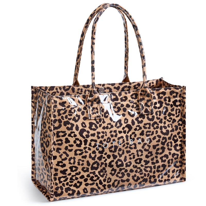 KALIDI FANCY FOREST KALIDI PVC Tote Bag Womenâ€™s Kraft Paper Work Handbags Purses with Top Handle,Leopard - Image 1